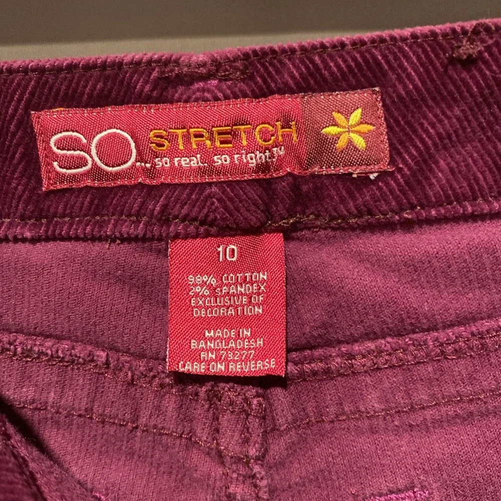 So Pants Youth Girls Size 10 Bootcut Flare Corduroy Stretch Burgundy
